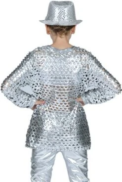 Disco-Bluse Silber Stretch -Halloween-Kostümladen ka1319 2