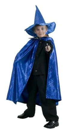 Umhang Zauberer Blau/gold (Satin)