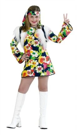 Hippie-Girl Flower Power (Kleid, Weste, Stirnband)