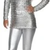 Disco-Bluse Silber Stretch