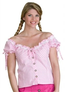 Trachtenbluse Oktoberfest Rosa/weiss